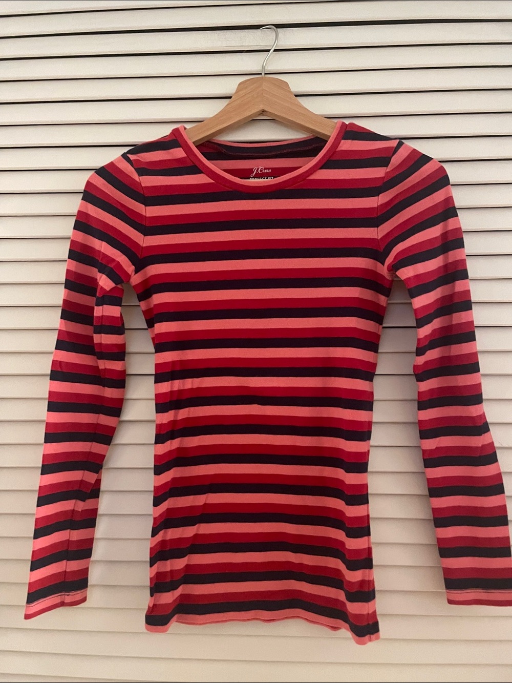 J. Crew Red Pink Blue Striped Long Sleeve Tee